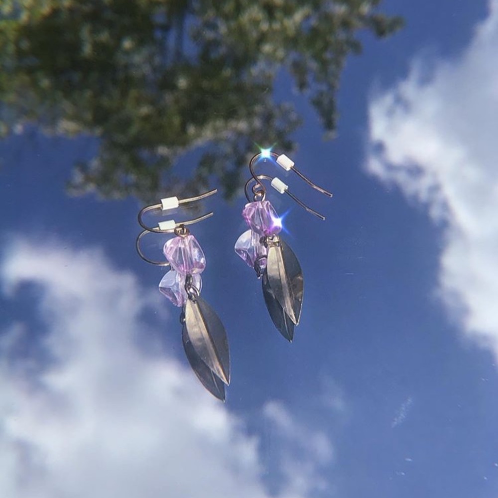 Gold and Purple Feather Earrings
